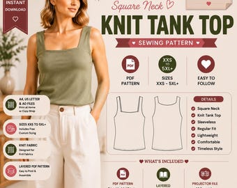 Square Neck Linen Tank Top Sewing Pattern PDF, Sleeveless Crop Top Pattern, Oversized Linen Blouse Pattern, Women XS-4XL