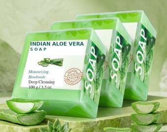 Handmade Indian Aloe Vera Soap, Deep Cleansing, Moisturizing, Natural Glow