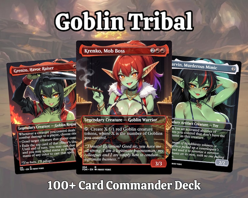 Proxy 100+ Card Commander Deck - Goblin Tribal Anime Waifu Ready to Play Proxy Commander Deck Custom Proxy EDH High Quality Cards image 1