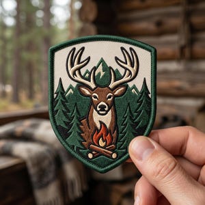 Buck Deer Embroidered Patch, Forest Mountain Campfire Outdoor Badge