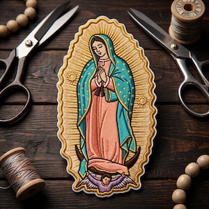 Our Lady of Guadalupe Embroidered Patch, Virgin Mary Iron On Applique, Virgen de Guadalupe Religious Catholic Badge for Jackets