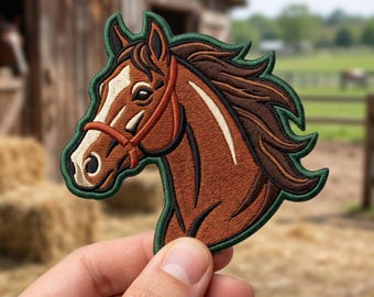 Horse Embroidered Patch, Equestrian Iron On Badge, Pony Head Nature Lover Adventure Gift Decor