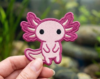 Axolotl Embroidered Patch Iron On Applique Cute Animal Clothing Accessory Nature Lover Gift Decor