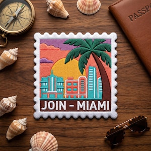Miami Sunset Travel Patch Embroidered Tropical Palm City Souvenir Badge Vacation Gift