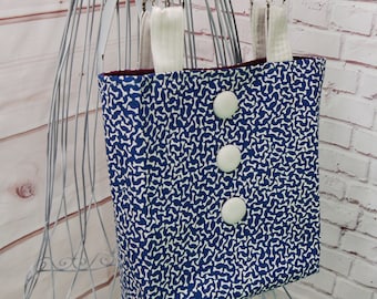 Dog Bone Tote, Purse, Carry All, Shopping Tote, Bag Again, Dog Tote, Blue and Ivory Purse, Shoulder Purse, Purse, Large Purse, Large Tote