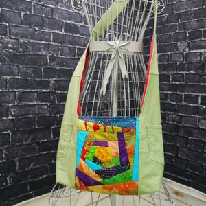 Bolso de hombro, bolso de hombro, bolso hobo, bolso de jeans reciclados, bolso de patchwork, bolso acolchado, bolso de jeans reutilizados, Bag Again, bolso verde
