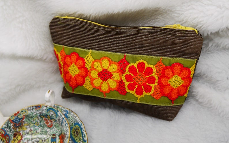 Bag Again Corduroy Clutch Zip Top Pouch Vintage Crochet Lace Zip Top Clutch Zippered Clutch