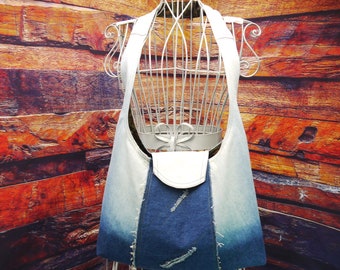 Large Denim Hobo Purse, Upcycled Denim Purse, Hobo Purse, Large Tote, Denim Purse, Leopard Print and Denim Purse, Bag Again, Upcycled Repurp