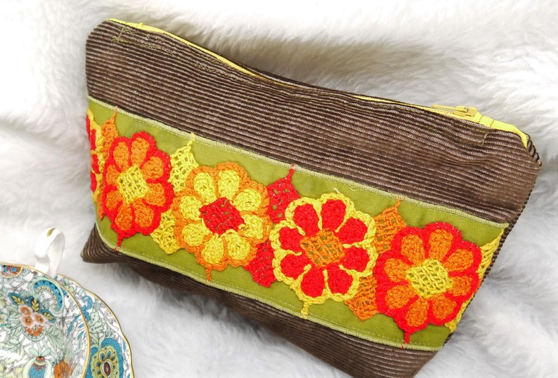 Bag Again Corduroy Clutch Zip Top Pouch Vintage Crochet Lace Zip Top Clutch Zippered Clutch