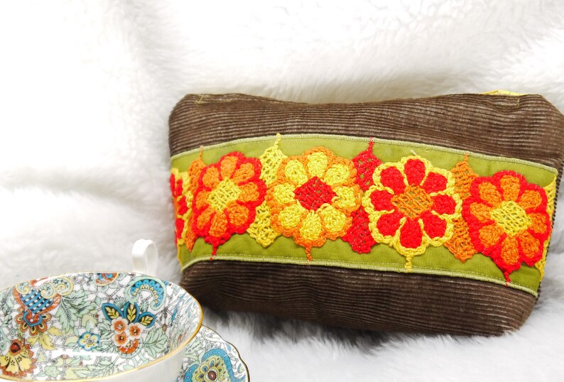 Bag Again Corduroy Clutch Zip Top Pouch Vintage Crochet Lace Zip Top Clutch Zippered Clutch