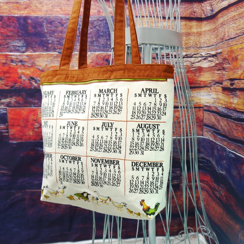 1976 Cloth Calendar Tote, Upcycled Calendar Tote, Repurposed Calendar Tote Bag, 1976 Retro Tote, Vintage Calendar Tote Bag Again zdjęcie 10