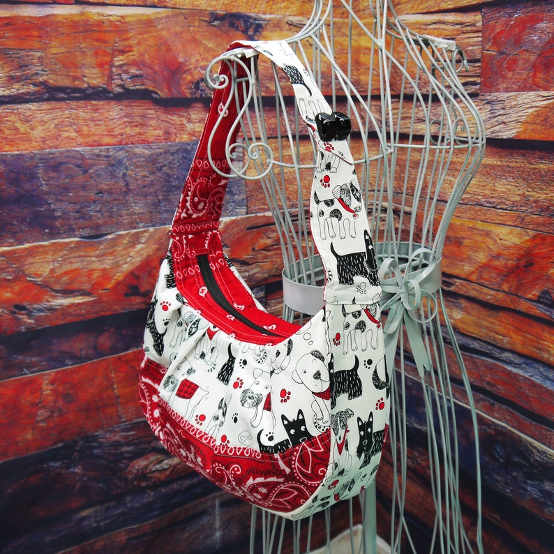 Dog Print Hobo Bag, Hobo Purse, Medium Purse, Doggy Print Purse, Dogs, Pet Purse, Dog Purse, Red and Black Dog Print Purse, Bag Again zdjęcie 1