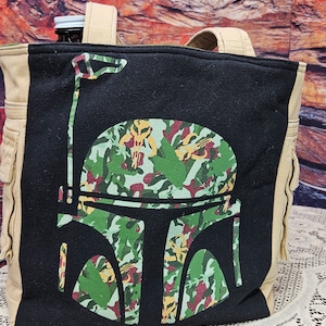 Boba Fett Upcycled Tee Shirt Tote, Beverage Holder, Six Pack Carrier, Craft Beer Growler Carrier, Bottle Carrier, Tote, Wine Bag, Shopping image 6