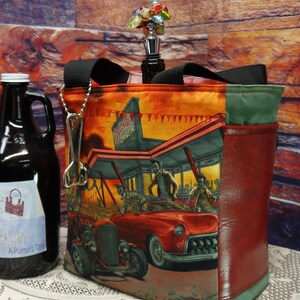 Zombie Drive In Beer Mead Growler Carrier, Wine Bag, Craft Beer, Beverage Holder, Six Pack Carrier, Upcycled Beer Bag Again, Zombies image 6