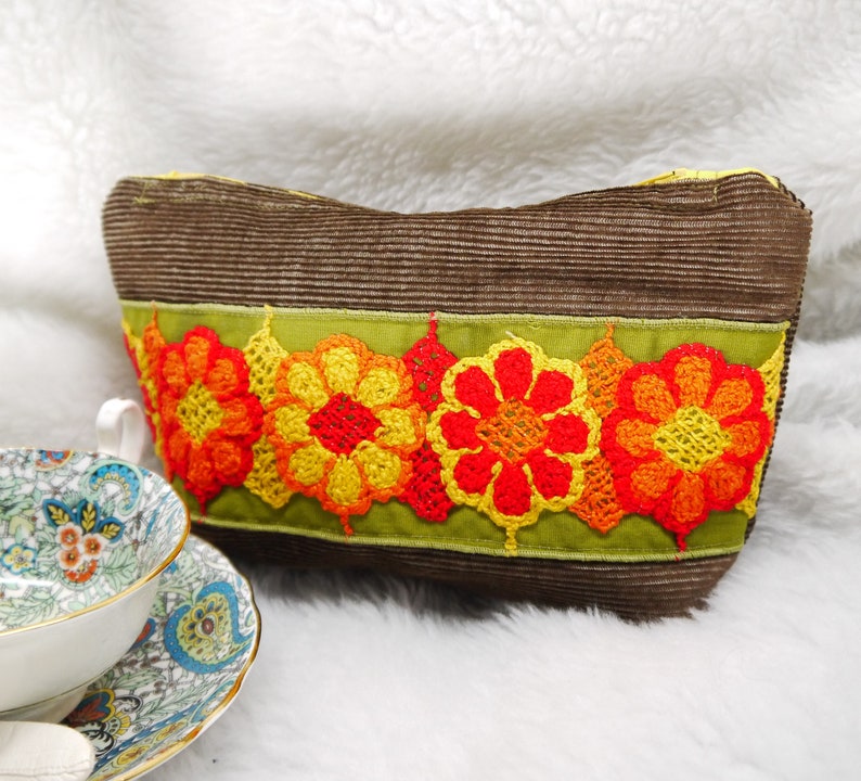 Bag Again Corduroy Clutch Zip Top Pouch Vintage Crochet Lace Zip Top Clutch Zippered Clutch