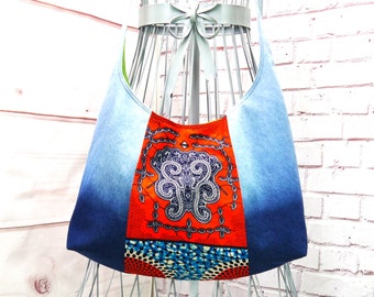 Hobo Bag, Denim Purse, Large Purse, Denim Hobo Bag, Colorful Bag, Upcycled Denim Hobo Bag, Bag Again, One of a Kind, Repurposed, Recycled