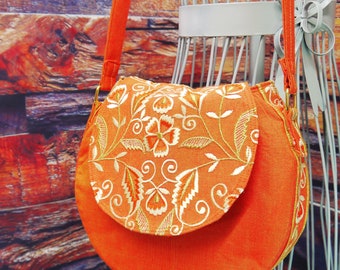 Purse, Shoulder Purse, Embroidered Purse, Messenger Purse, Orange Purse, Orange Shoulder Bag, Upcycled Recycled Repurposed Purse, Bag Again