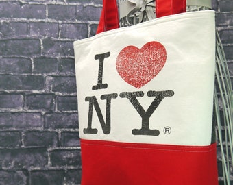 I Heart NY, Upcycled I Heart New York Tee Shirt Tote, Tee Shirt Tote, New York Tote, I Heart NY Tote, Upcycled Recycled Repurposed, Bags