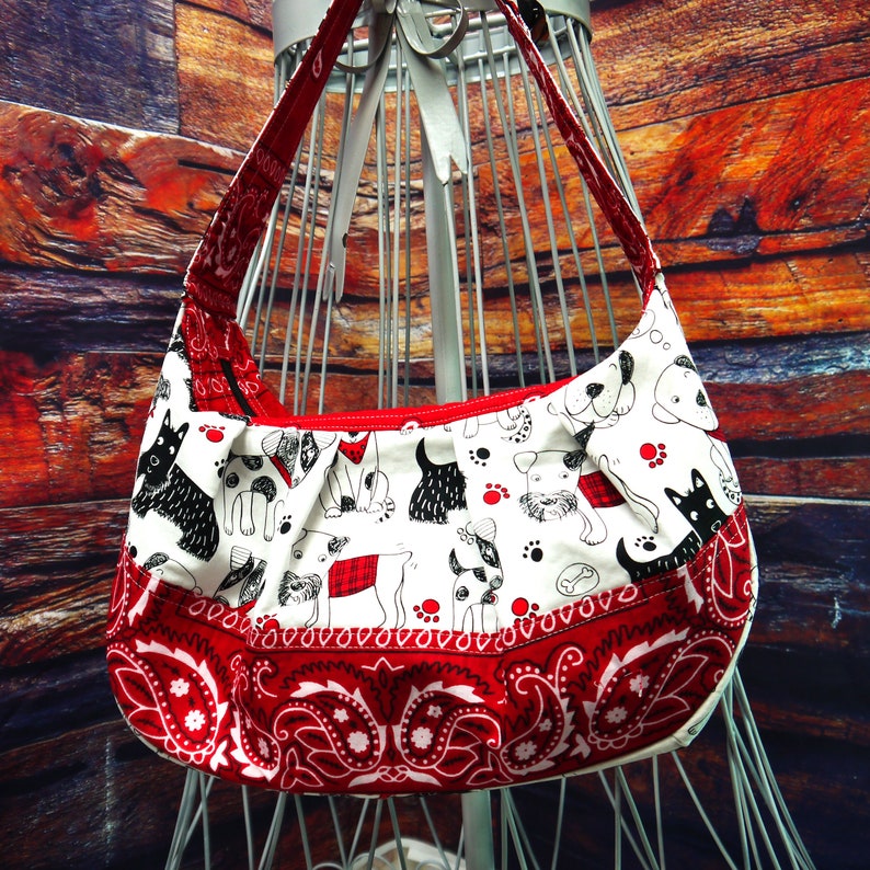 Dog Print Hobo Bag, Hobo Purse, Medium Purse, Doggy Print Purse, Dogs, Pet Purse, Dog Purse, Red and Black Dog Print Purse, Bag Again zdjęcie 4