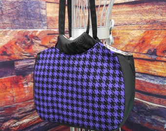 Purple Houndstooth Purse, Shoulder Purse, Retro Purse, Medium Purse, Medium Shoulder Bag, Upcycled Purse, Repurposed Bag Again
