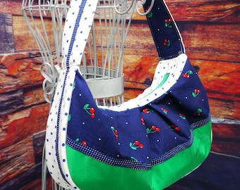 Shoulder Bag, Hobo Purse, Cherries, Cherries Purse, Medium Purse, Blue and Green Purse, Medium Shoulder Bag, Medium Hobo, Bag Again