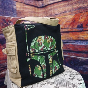 Boba Fett Upcycled Tee Shirt Tote, Beverage Holder, Six Pack Carrier, Craft Beer Growler Carrier, Bottle Carrier, Tote, Wine Bag, Shopping image 5