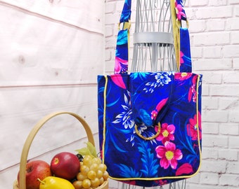 Muumuu Purse, Shoulder Bag, Shoulder Purse, Recycled Muumuu Upcycled Bag, Hawaiian Print Bag, Tropical Purse, Bright Blue Purse, Upcycled