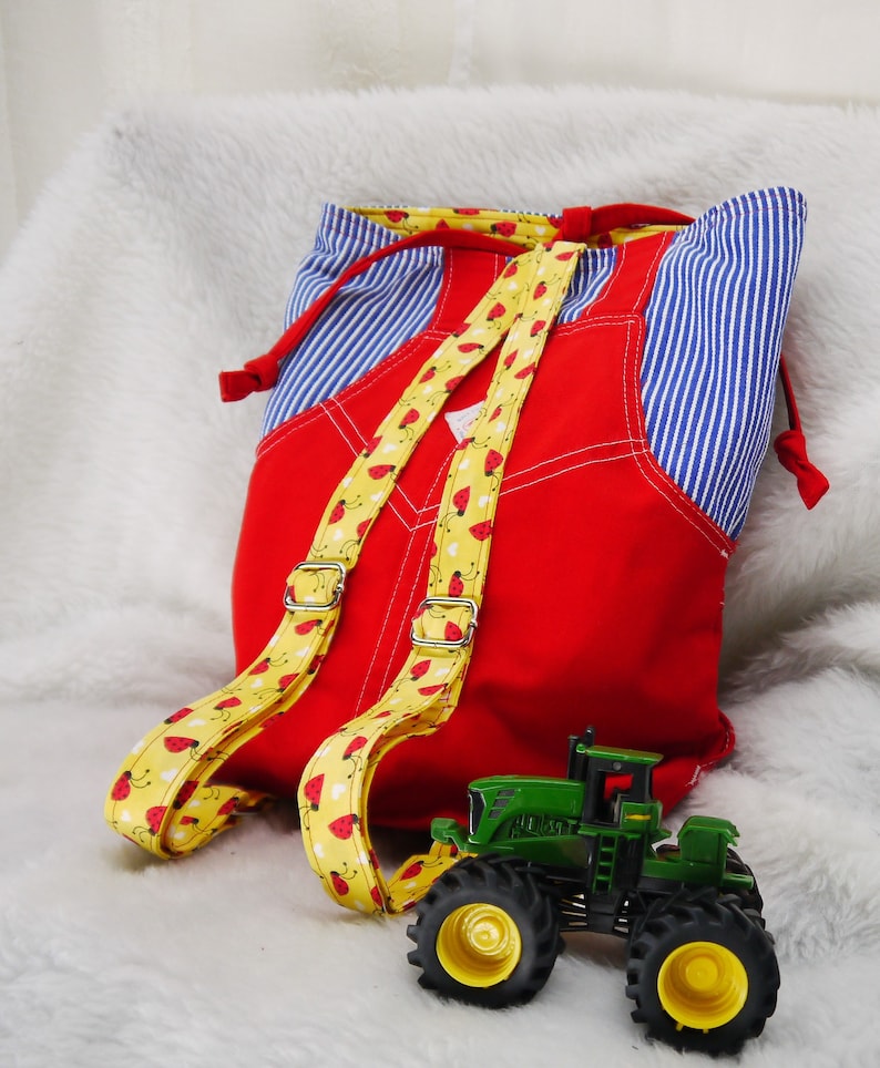 Childs Backpack Red Backpack Little Backpack Red Coveralls Backpack Childs Upcycled Backpack Book Bag Upcycled Coveralls