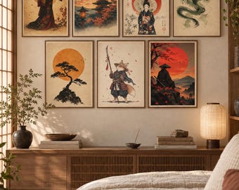 200+ Japanese Wall Art Bundle, Samurai & Geisha Prints, Vintage Japan Posters, Japanese Gallery Wall, Asian Wall Decor, Digital Download
