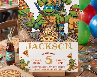 Teenage Mutant Ninja Turtles Birthday Invitation – Cowabunga Pizza Party Invite (Digital Download)