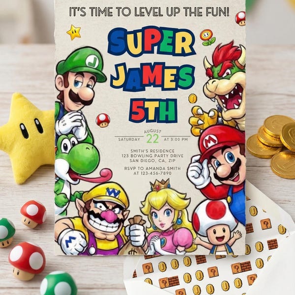 Super Mario Birthday Invitation | Editable Level Up Party Invite (Digital Download)