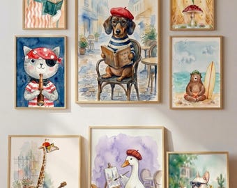 Watercolor Animal Art Prints, Nursery Decor, Kids Room Posters (Digital Download)