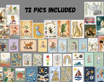 Nursery Watercolor Art Prints Mega Bundle, Whimsical Kids Room Decor (Digital Download)