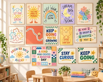20 Inspirational Classroom Prints, Colorful Kids Wall Art, Growth Mindset Posters, Back to School Decor, Positive Quotes, Digital Download