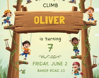 Tree Climb Adventure Birthday Invitation, Jungle Party Invite, Kids Climbing Theme (Digital Download)