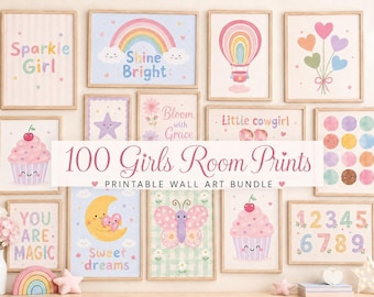 100 Pastel Girls Room Prints, Printable Wall Art Bundle, Cute Nursery Playroom Decor, Soft Pink Gallery Wall Set, Digital Download