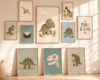 Set of 80 Dinosaur Prints, Printable Dino Nursery Wall Art, Boho Kids Room Decor, Baby Boy Posters, Prehistoric Digital Download Bundle