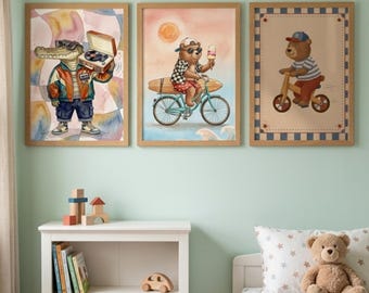 50 Whimsical Animal Illustrations for Kids Room Prints (Digital Download)