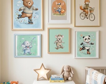 Watercolor Nursery Animal Prints, Whimsical Kids Wall Art, Safari Animals (Digital Download)