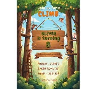 Tree Climb Adventure Birthday Invitation, Editable Jungle Party Invite (Digital Download)