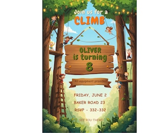 Tree Climb Adventure Birthday Invitation, Editable Jungle Party Invite (Digital Download)