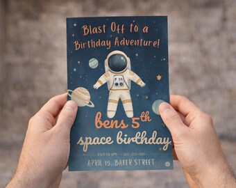 Space Birthday Invitation, Astronaut Rocket Planets Theme (Digital Download)