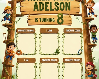Tree Climbing Birthday Milestone Board Template | Adventure Party Sign (Digital Download)