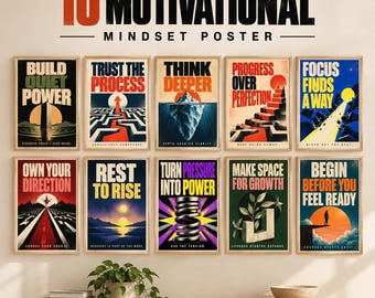 10 Motivational Mindset Poster Set, Discipline & Focus Prints, Modern Masculine Gallery Wall Art, Office Gym Decor, Digital Download
