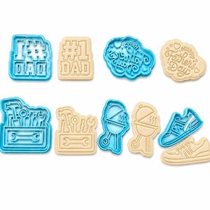 UK Made Father's Day Cookie Cutter Set | #1 Dad, BBQ, Toolbox & Trainer Biscuit Cutters | Embossed Cookie Stamp Set | Same Day Dispatch