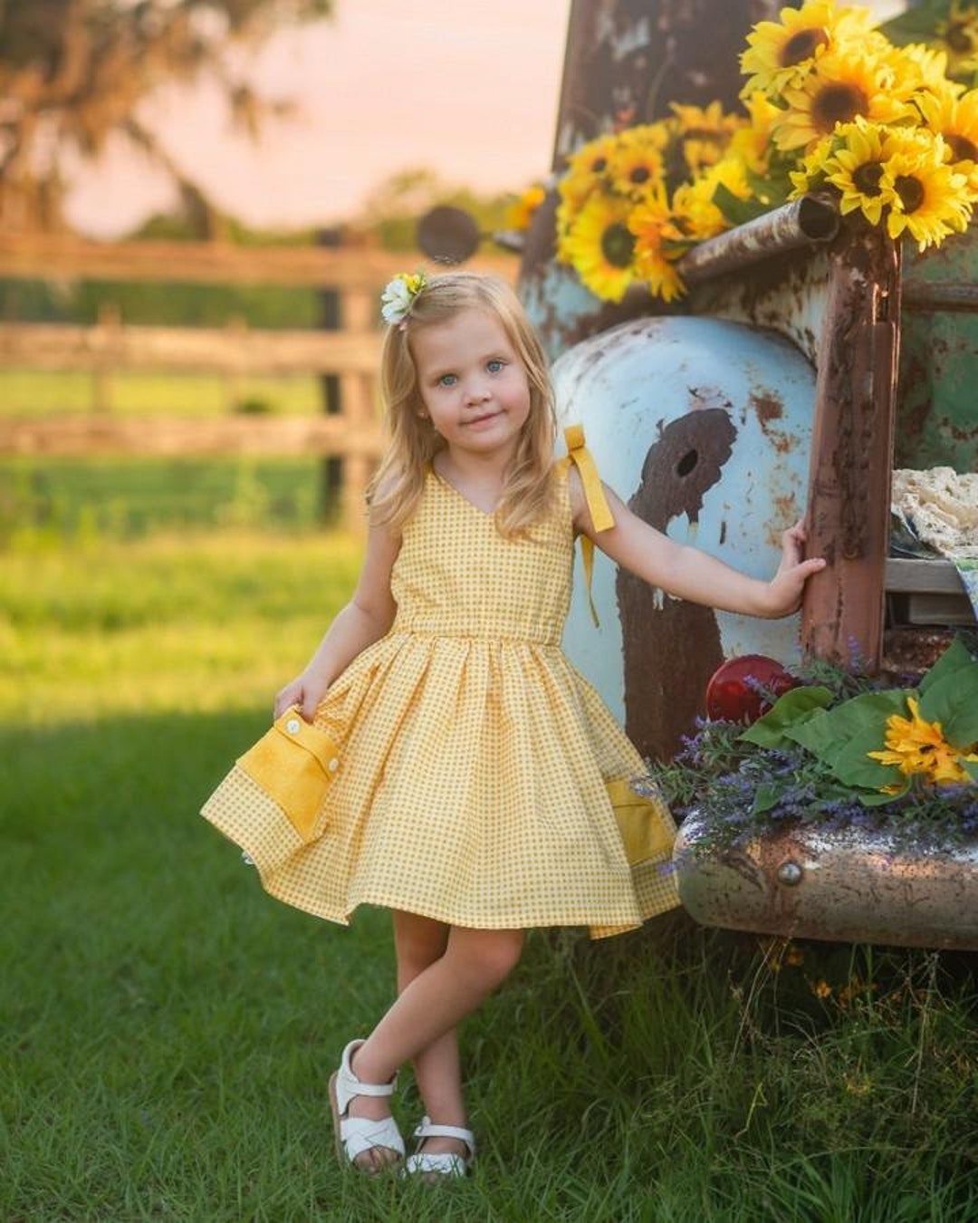 Toddler Gingham Dress, Girls Gingham Dress, Yellow Gingham Dress, Shoulderties Dress, Yellow