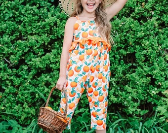 Toddler Romper, Girls Romper, Oranges and Slices Romper,  Little Girl Romper, Summer Romper, Oranges Romper, Back Elastic Romper, Romper