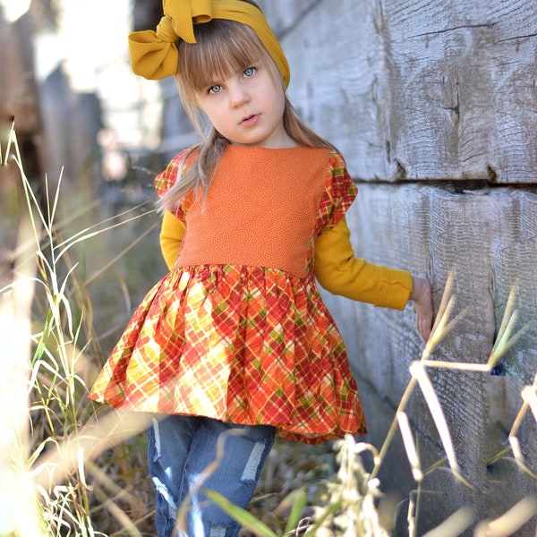 Girls Peplum, Toddler Peplum, Peplum Top, Girls Autumn Top, Toddler Autumn Top, Plaid Top, V-Back Peplum, Girls Top, Toddler Top, Autumn Top