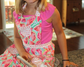 Watermelon Apron, Retro Style Apron, Children's Apron, Little Girl Apron, Cooking Apron, Toddler Apron, Girl Apron, Baking Apron, Kids Apron