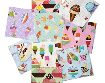 Ice Cream Scrap Pack, 5" Fabric Squares, Cotton Fabric Squares, Designer Fabric Squares, Crafting Squares, Project Squares, Creative Project